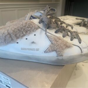 Golden Goose Cream and Gray Sneakers